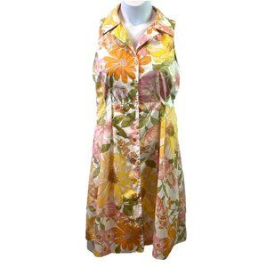 Chloe+Rene Womens Dress 100% Cotton Floral Print Tie Waist Sleeveless Boho Sz L